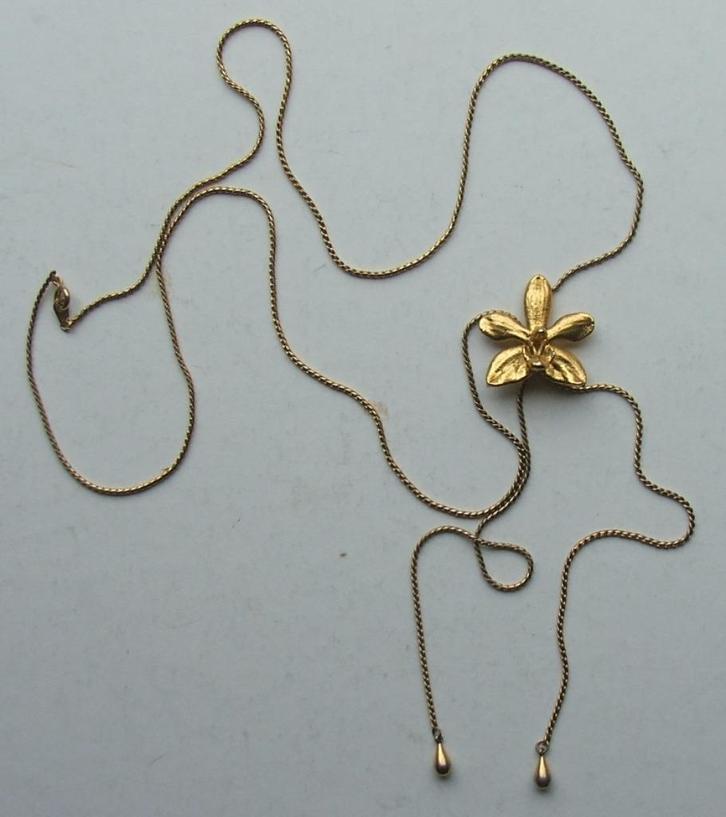ketting orchidee, Sieraden, Tassen en Uiterlijk, Kettingen, Zo goed als nieuw, Overige materialen, Goud, Verstelbaar, Verzenden