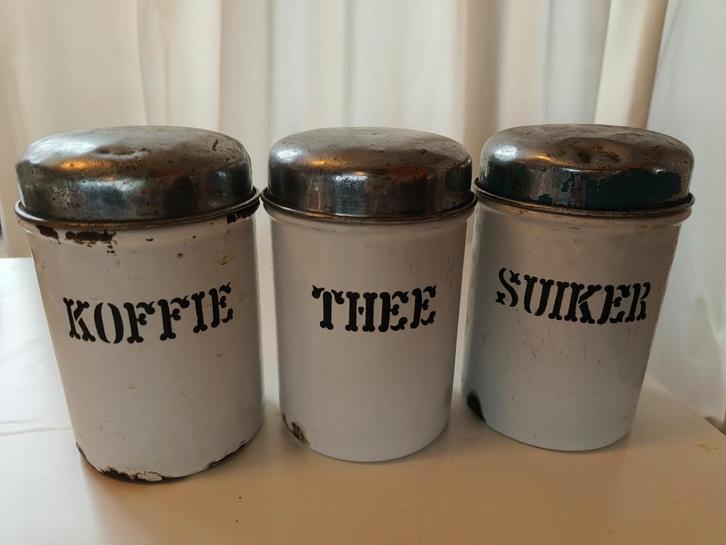 Vintage Koffie, Thee en Suiker Bussen Set, Antiek en Kunst, Antiek | Keukenbenodigdheden, Ophalen of Verzenden
