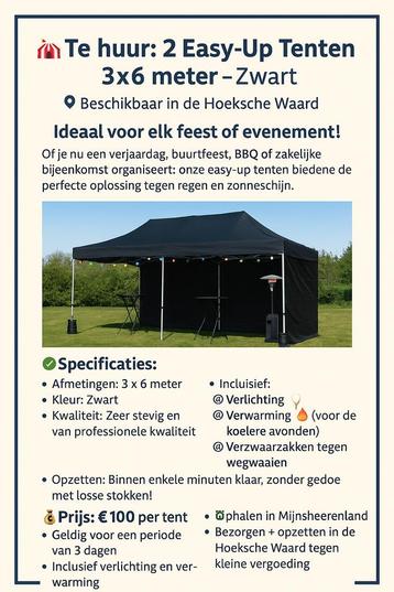 .	Zwarte Easy Up Tent 3x6m – Perfect voor hitte & feestjes! beschikbaar voor biedingen