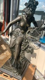 Antiek brons/marmer vrouw met lier (muze) 1920 -126 cm hoog, Ophalen