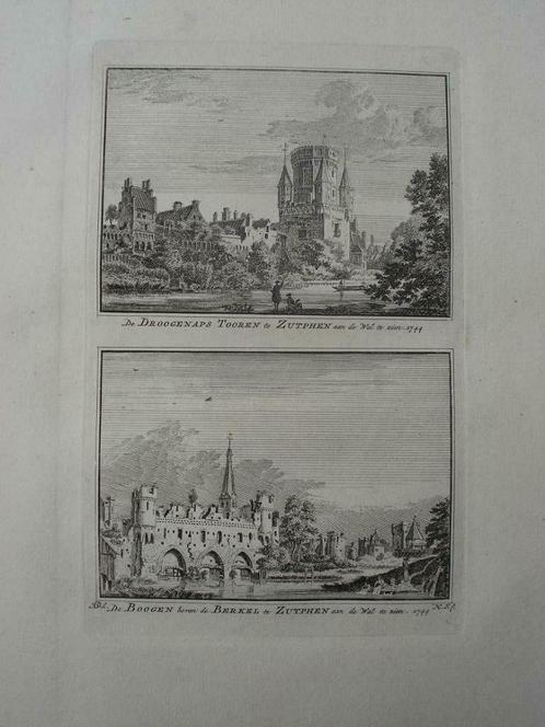 A 47-48 / Zutphen de Droogenaps Toren Kopergravure 1745, Antiek en Kunst, Kunst | Etsen en Gravures, Ophalen of Verzenden