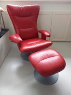 Rode leren relaxfauteuil - verstelbaar, Huis en Inrichting, Fauteuils, Ophalen, Gebruikt, 75 tot 100 cm, Metaal