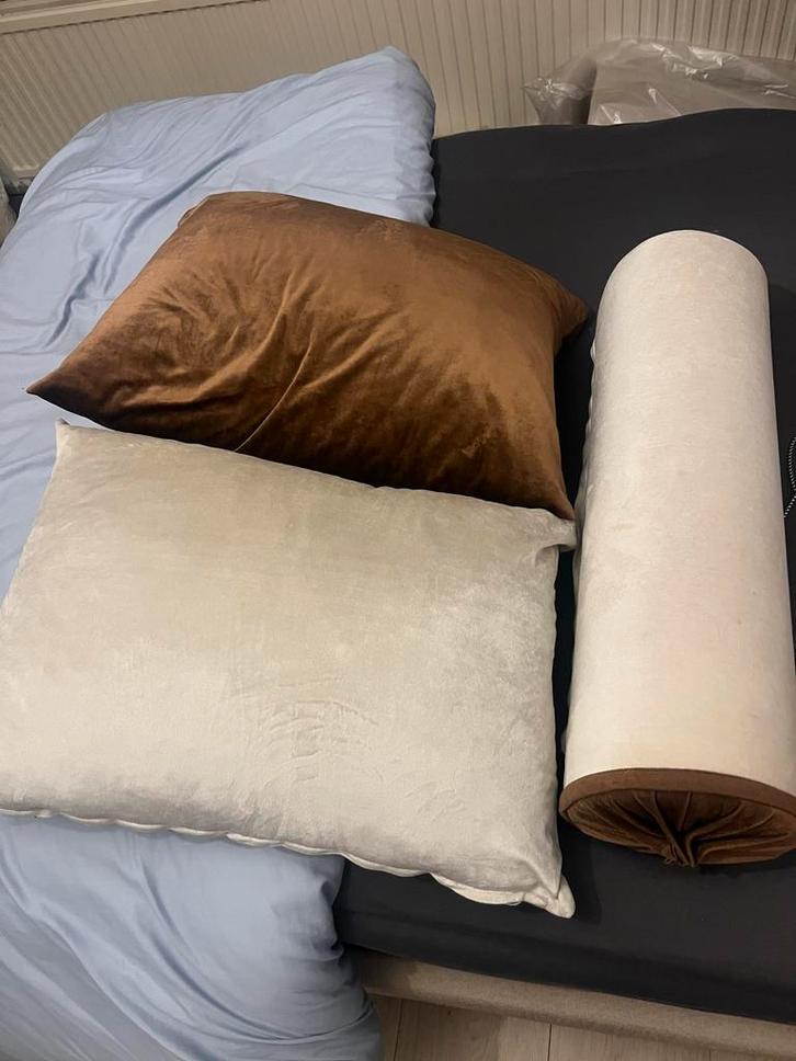 Marokkaanse Bank Kussenset - Wit & Bruin, Huis en Inrichting, Woonaccessoires | Kussens, Zo goed als nieuw, Bruin, Rechthoekig