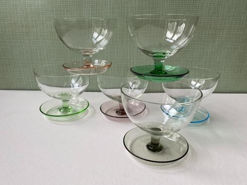 Vintage glazen Süssmuth, coupe, gekleurd glas, jaren 50, 6X, Antiek en Kunst, Antiek | Glas en Kristal, Ophalen of Verzenden