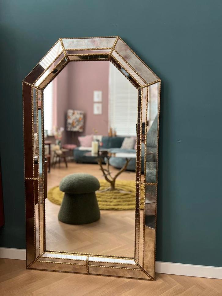 Grote Venetiaanse mozaïekspiegel met geoliede rand, Huis en Inrichting, Woonaccessoires | Spiegels, Zo goed als nieuw, Minder dan 100 cm