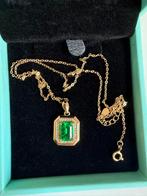 3 karaat lab-gekweekte smaragd hanger ketting, Sieraden, Tassen en Uiterlijk, Kettingen, Verstelbaar, Nieuw, Ophalen of Verzenden