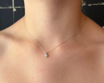 Grote diamant 0,37ct solitair 14k goud ketting en hanger beschikbaar voor biedingen