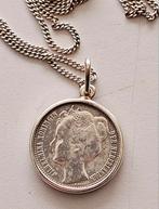 Zilveren hanger met Koningin Wilhelmina halve gulden munt, Gebruikt, Ophalen of Verzenden, Zilver, Zilver