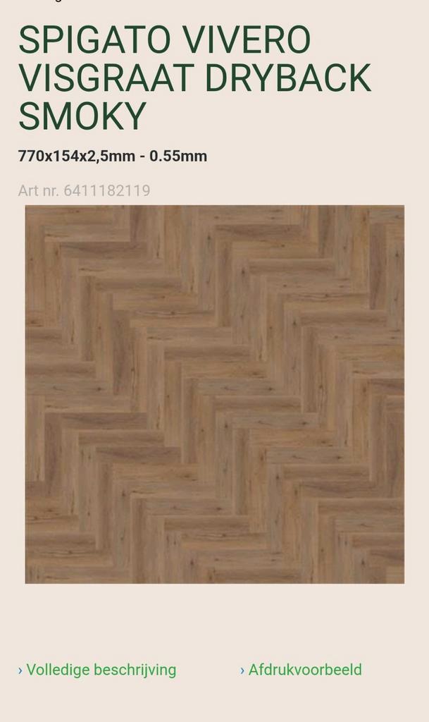 Pvc visgraat Spigato Cotap 1821 Vivero Smoky - 47.5m², Huis en Inrichting, Stoffering | Vloerbedekking, Nieuw, Parket, 75 m² of meer