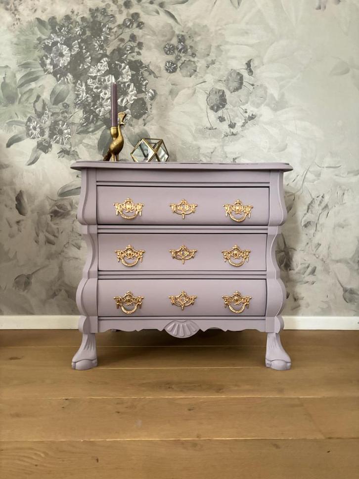 Lila ~ Goud Buikkastje - Landelijke Stijl, Huis en Inrichting, Kasten | Ladekasten, Gebruikt, 50 tot 100 cm, 25 tot 50 cm, Overige houtsoorten