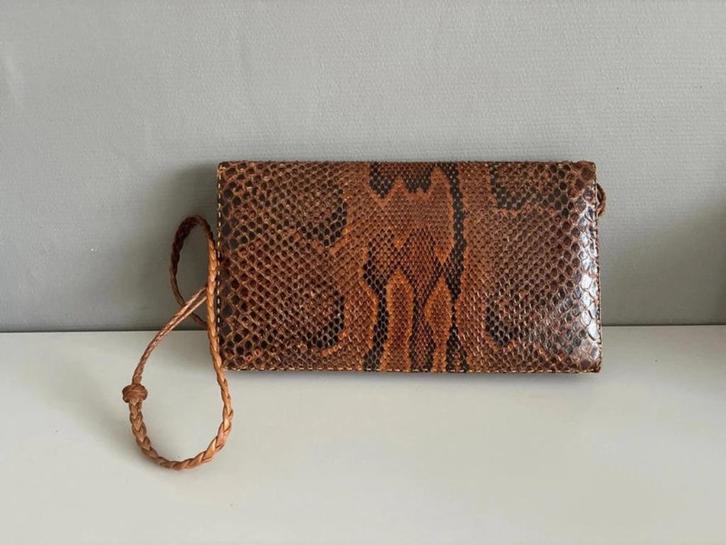 Vintage schoudertas slangenleer bruin, Sieraden, Tassen en Uiterlijk, Tassen | Schoudertassen, Zo goed als nieuw, Bruin, Leer