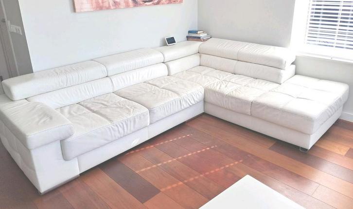 Hoekbank wit leer 290cm x 222cm, Huis en Inrichting, Banken | Complete zithoeken, Gebruikt, Leer, Ophalen