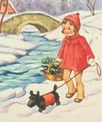 meisje rood jasje hond schotse terrier SCOTTISH TERRIER '46, Verzenden, 1940 tot 1960, Ongelopen, Overige thema's