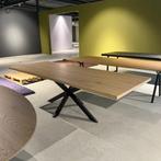 massief eiken tafel gelakt met spin poot zwart 260x100, 100 tot 150 cm, Eikenhout, Ophalen of Verzenden, Vijf personen of meer
