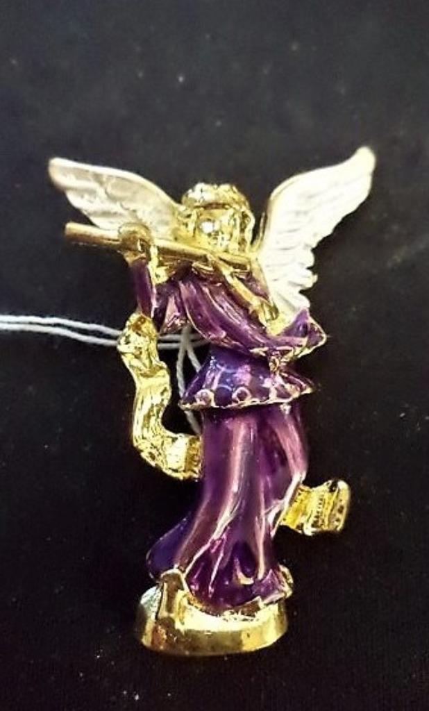 Engel met fluit, verguld met paars emaille (6123-1460), Sieraden, Tassen en Uiterlijk, Broches, Nieuw, Overige materialen, Goud