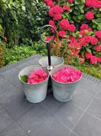 3 metalen bloempotten aan elkaar, Tuin en Terras, ., Rond, Nieuw, Ophalen of Verzenden