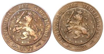 Willem 3 - 2x oude 2,5 cent 1877 en 1880 zf/zf+ (5932 beschikbaar voor biedingen