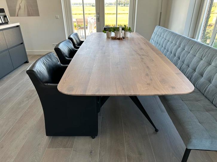 Zwarte Leren Eetkamerstoelen - Set van 4, Huis en Inrichting, Complete eetkamers, Gebruikt, 4 tot 6 stoelen, Ophalen