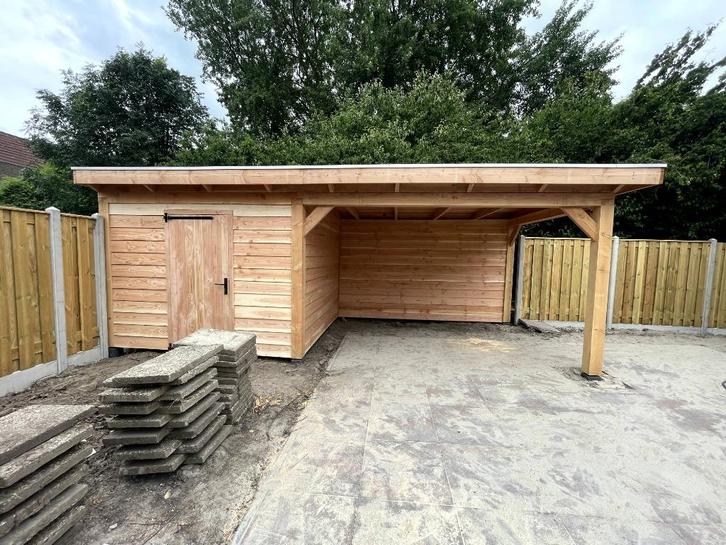 Douglas overkapping met berging (maatwerk mogelijk), Tuin en Terras, Bergingen en Tuinkasten, Nieuw, Overige typen, Hout, Ophalen