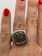 X313 Prachtige zilveren zegelring HF bicolor maat 21, Ophalen of Verzenden, Zilver, Ring, Verguld