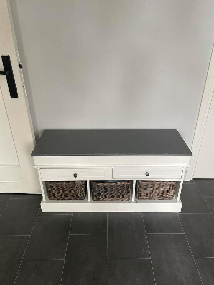 Bankje/Opbergkastje met lades en manden, Huis en Inrichting, Kasten | Dressoirs, Gebruikt, 100 tot 150 cm, 25 tot 50 cm, Met lade(s)