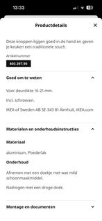 Deurknoppen voor keuken/kast Ikea Hackas 6 stuks, Ophalen of Verzenden, Nieuw