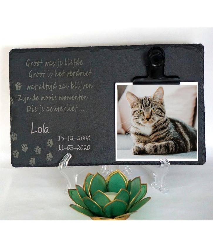 Leisteen Gedenksteen voor Kat of Hond met Foto, Naam, Tekst, Dieren en Toebehoren, Katten-accessoires, Nieuw, Ophalen of Verzenden