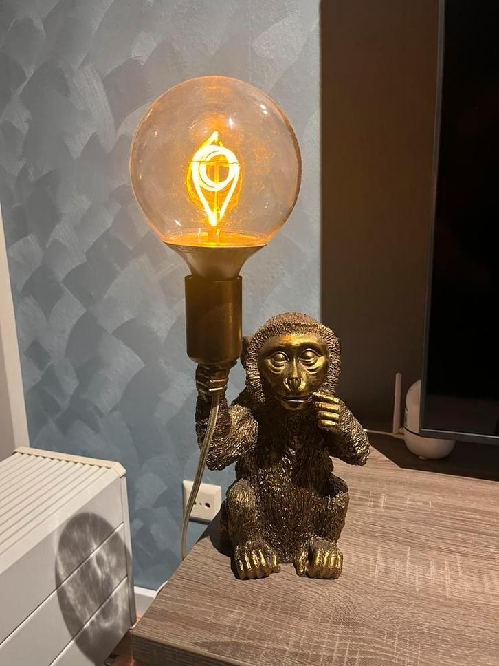 Tafellamp “Monkey” Antiek Brons aap, Huis en Inrichting, Lampen | Tafellampen, Zo goed als nieuw, Minder dan 50 cm, Glas, Ophalen of Verzenden