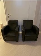 2 Mooie Donkerbruine Lederen Fauteuils, Ophalen, Gebruikt, Leer, 75 tot 100 cm