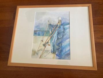 Schilderij van strandtafereel in Katwijk van Aleid Egas beschikbaar voor biedingen