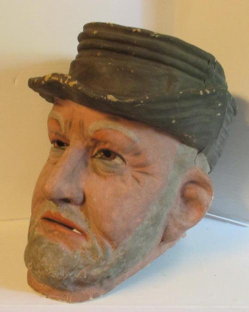 vintage masker in papier mache oude man met pet en baard, Antiek en Kunst, Curiosa en Brocante, Verzenden