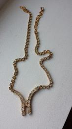 Retro goudkleurige ketting met steentjes, Sieraden, Tassen en Uiterlijk, Kettingen, Goud, Overige materialen, Ophalen of Verzenden