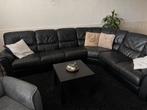 Zwart leren hoekbank, Ophalen, Gebruikt, Hoekbank, 300 cm of meer
