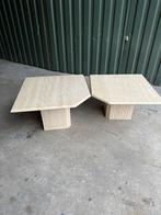 Vintage Travertin Salontafel / Bijzettafel 2 stuks, Tuin en Terras, Ophalen of Verzenden, Gebruikt, Vierkant, Overige materialen