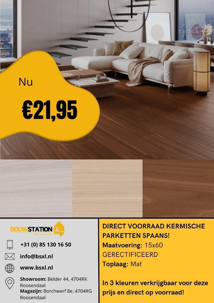Actie Visgraat tegels uit voorraad leverbaar in Roosendaal !, Doe-het-zelf en Verbouw, Tegels, Nieuw, Vloertegels, 60 cm of meer