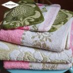 Set 3 vintage handdoeken & 3 washandjes roze & groen, Groen, Gebruikt, Ophalen of Verzenden, Handdoek