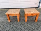 Twee bijzettafels, waarvan een met lade, Huis en Inrichting, Minder dan 55 cm, Gebruikt, Rechthoekig, Hout