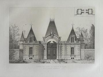 1877 gravure - Antieke ontwerptekening toegangspoort Clichy  beschikbaar voor biedingen