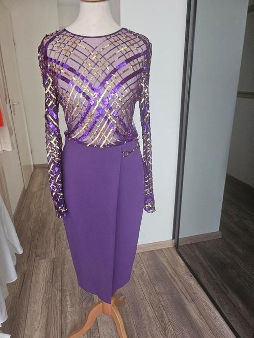 Elisabetta Franchi Paarse Jurk met Pailletten, Kleding | Dames, Jurken, Zo goed als nieuw, Maat 34 (XS) of kleiner, Paars, Knielengte