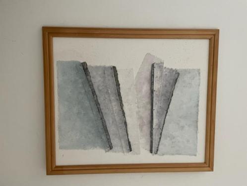 Kunstwerk Kitty Kengen. Mixed Media. Grijs blauwe tinten., Antiek en Kunst, Kunst | Overige Kunst, Ophalen
