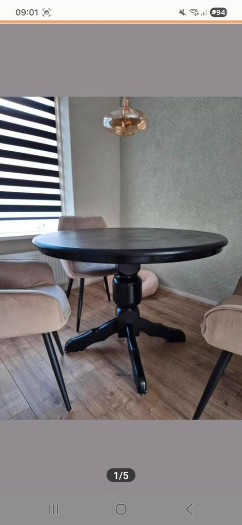Zwarte houten eettafel - 109cm - Opknapper!, Huis en Inrichting, Tafels | Eettafels, Ophalen