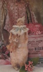 Heel lief brocante wattenpop clowntje met konijntje, Ophalen of Verzenden