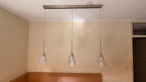 Moderne Hanglamp met 3 Lampen, Huis en Inrichting, Lampen | Hanglampen, Gebruikt, Minder dan 50 cm, Glas, Ophalen