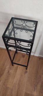 Metalen Plantenzuil met Glazen Blad, Huis en Inrichting, Minder dan 55 cm, Gebruikt, Metaal of Aluminium, Vierkant