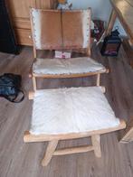 Unieke houten stoel met vacht, Huis en Inrichting, Stoelen, Gebruikt, Wit, Rustiek, Hout