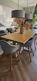 Eethoek met eiken boomstamtafel, eettafelbank en stoeltjes, Huis en Inrichting, Complete eetkamers, Ophalen, Gebruikt, 4 tot 6 stoelen