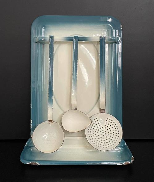 Emaille lepelrek / petrolblauw overgang naar creme, Antiek en Kunst, Antiek | Emaille, Ophalen of Verzenden