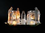 Kerstgroep van gesatineerd glas 2 waxine houders en spiegel, Ophalen of Verzenden
