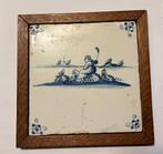 Antieke Delfts blauwe tegels, 3 stuks, in houten lijstjes, Antiek en Kunst, Antiek | Wandborden en Tegels, Ophalen of Verzenden