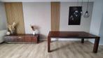 Houten eettafel/ wooden dining table met RVS (220/100/76), Huis en Inrichting, Tafels | Eettafels, Ophalen, 200 cm of meer, 50 tot 100 cm